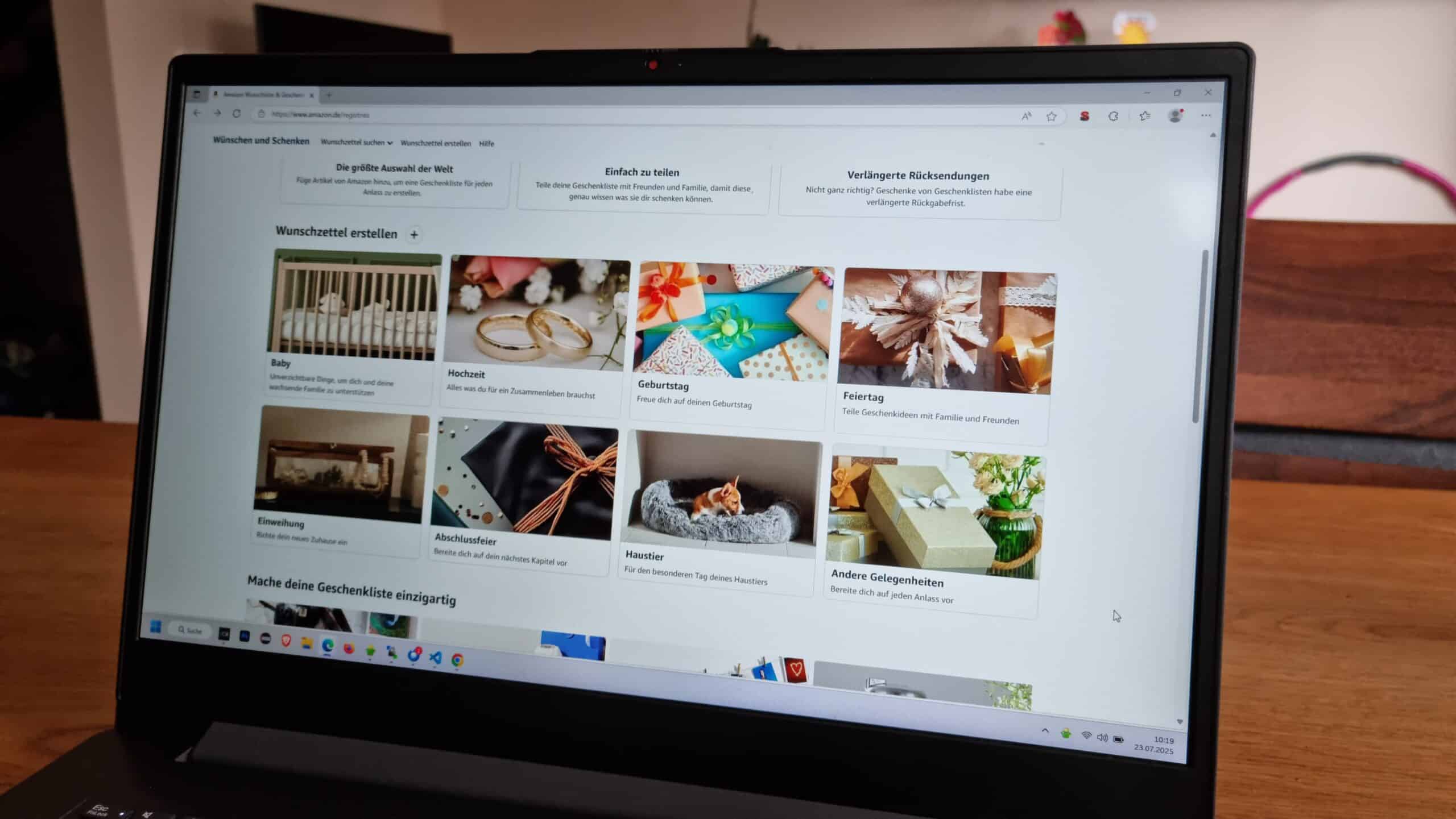 Foto van een scherm waarop de Amazon wenslijstwebsite werd opgeroepen om een wenslijst te delen