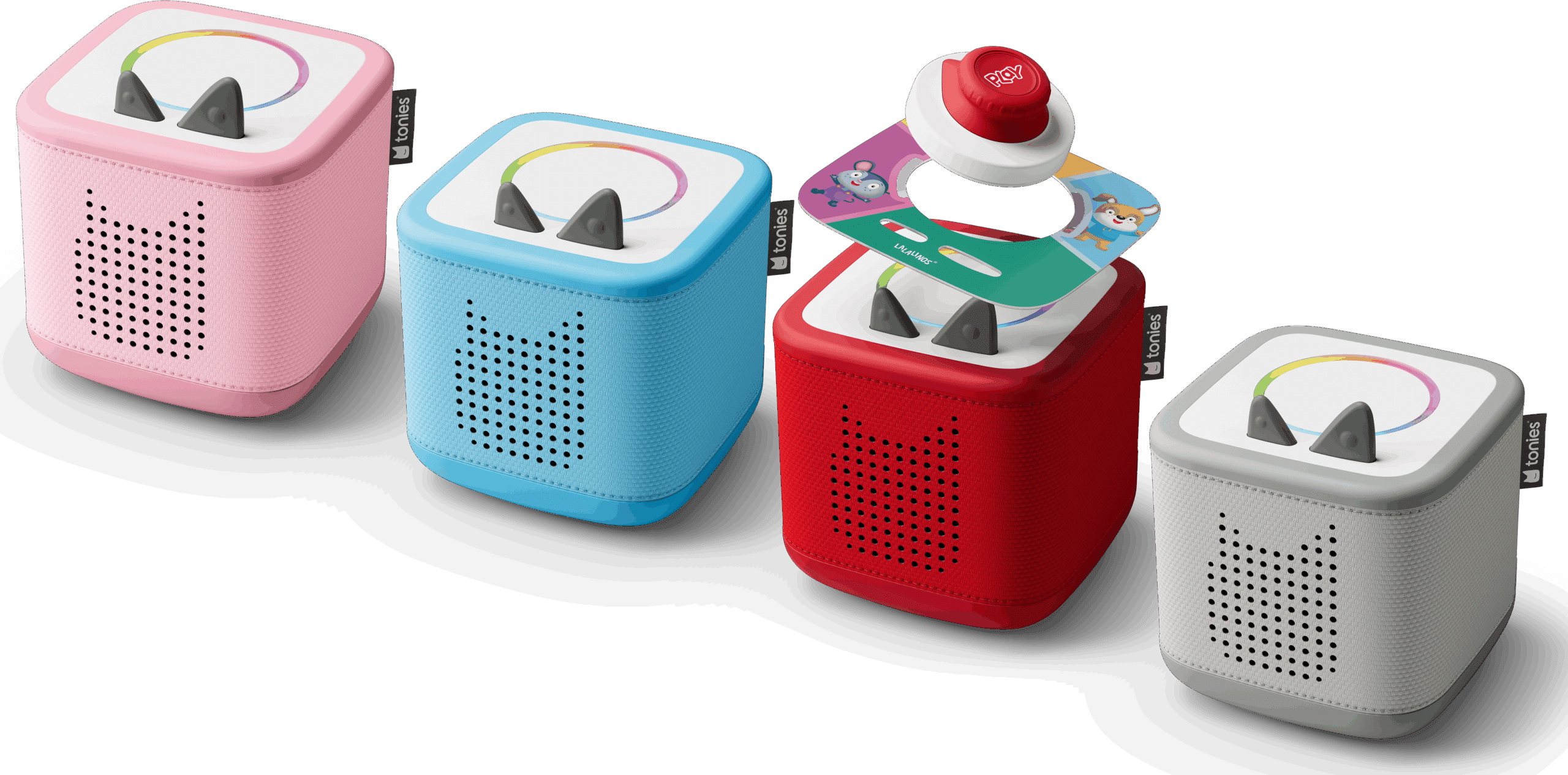 Vier verschillende kleurenversies van de Toniebox 2