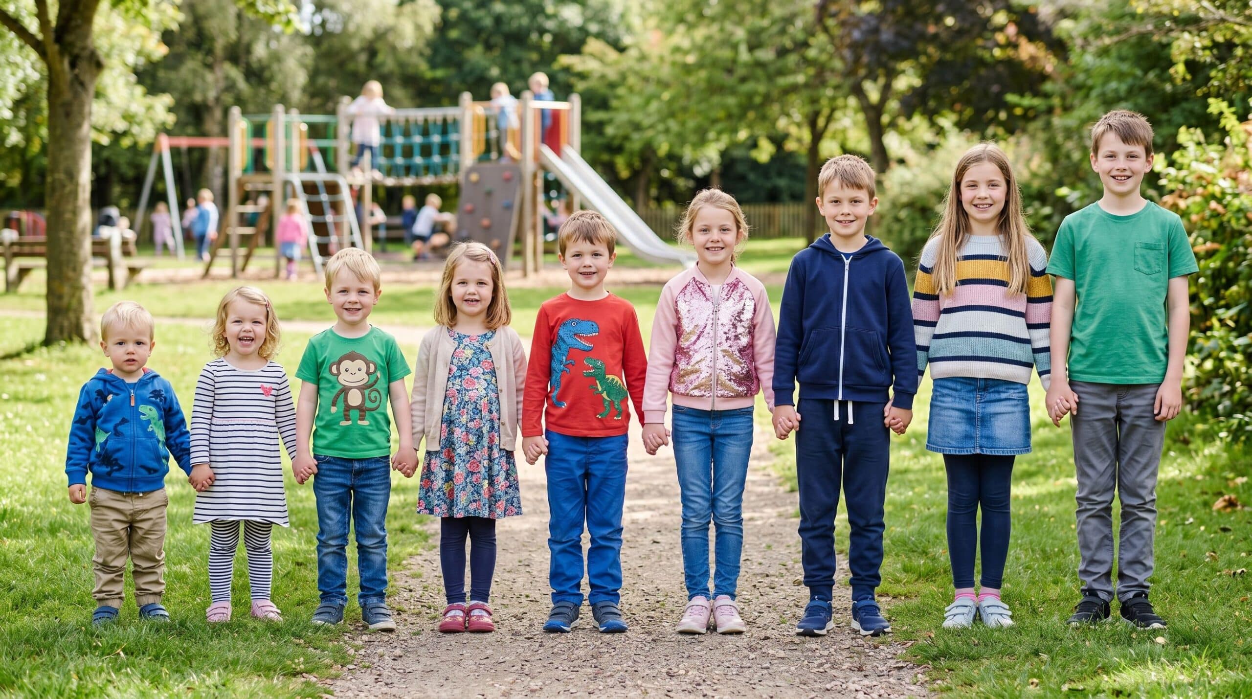 Kinderen van verschillende leeftijden staan naast elkaar.